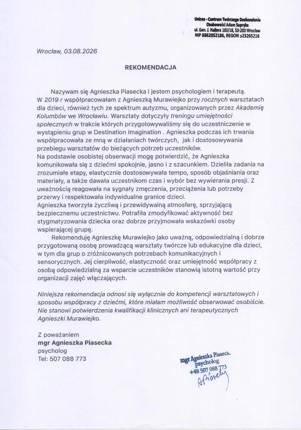 Preview of a recommendation by mgr Agnieszka Piasecka